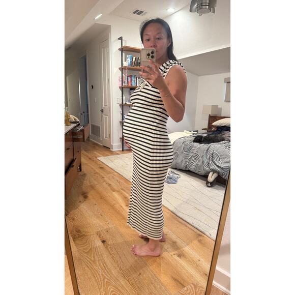 RIXO Blue White Antibes Stripe Ribbed Collared Ties Necklines Maxi Dress Size 8 - Picture 16 of 16